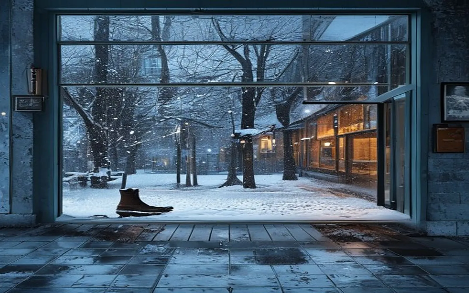 Snowy Canadian storefront where a custom cold-climate pet wash machine is installed